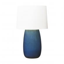  BT1081DOC1 - Barbara Barry Roma 1-Light Table Lamp in Deep Ocean Crackle Finish with White Linen Fabric Shade