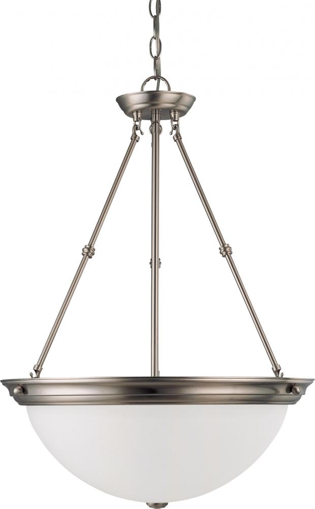 3-Light 20" Pendant Light Fixture in Brushed Nickel Finish with Frosted White Glass and (3) 13W