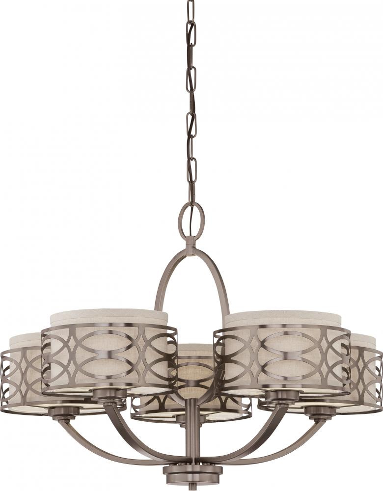 Harlow - 5 Light Chandelier with Khaki Fabric Shades - Hazel Bronze Finish