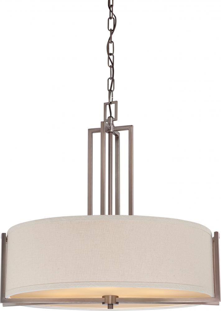 Gemini - 4 Light Pendant with Khaki Fabric Shade - Hazel Bronze Finish