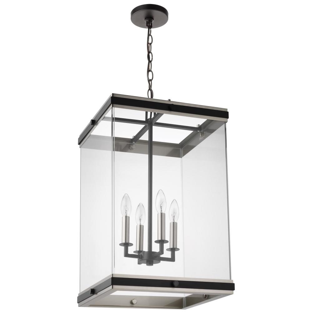 Crossroads; 4 Light Foyer Pendant; Matte Black with Clear Glass