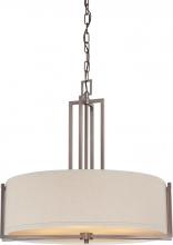  60/4856 - Gemini - 4 Light Pendant with Khaki Fabric Shade - Hazel Bronze Finish