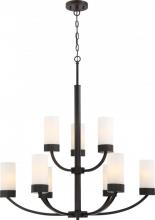  60/6329 - Denver - 9 Light Chandelier with Satin White Glass - Mahogany Bronze Finish