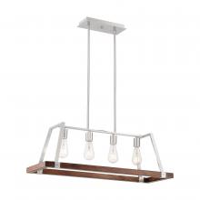  60/6884 - Outrigger - 4 Light Island Pendant with - Brushed Nickel and Nutmeg Wood Finish