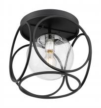  60/6936 - Aurora - 1 Light Flush Mount with Seeded Glass - Black and Polished Nickel Finish