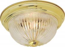  SF76/093 - 3 Light - 15" Flush with Clear Ribbed Glass - Polished Brass Finish