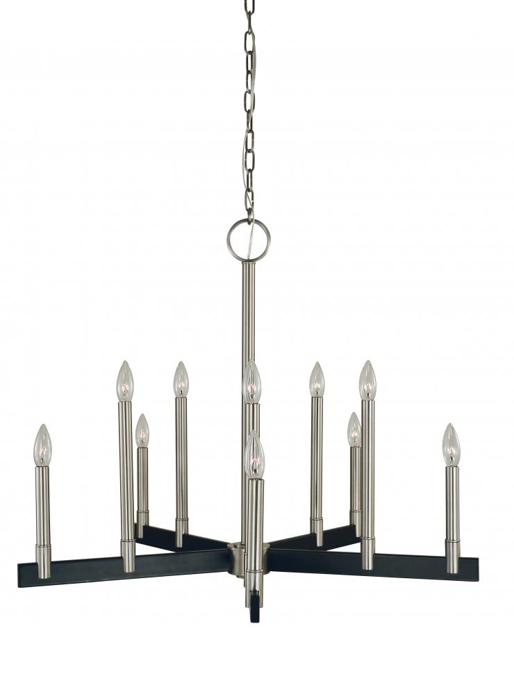 10-Light Brushed Nickel/Matte Black Jessica Dining Chandelier