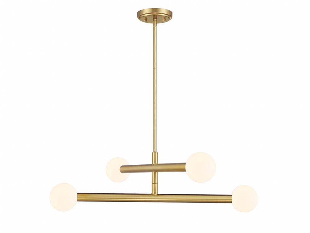 4-Light Chandelier in Natural Brass