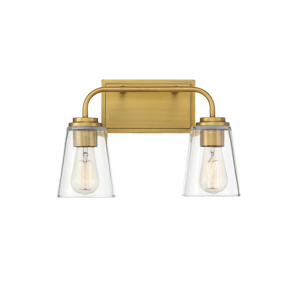 2-Light Bathroom Vanity Light in Natural Brass